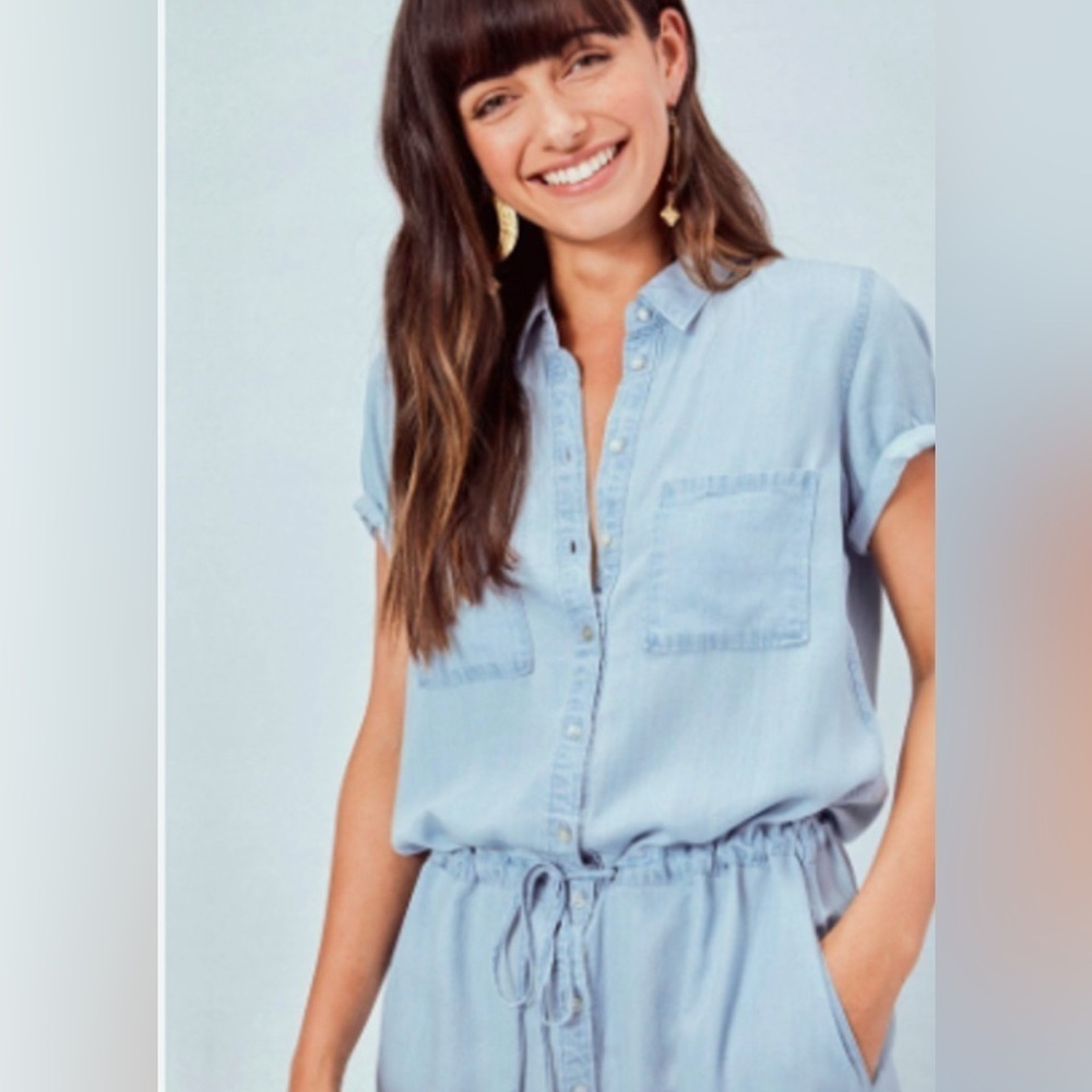 Lovestitch Casual Chambray Benji Shirt Dress w/cinched waist. Large. - Picture 5 of 16